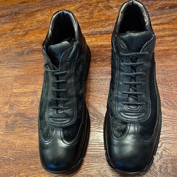 Mens Giorgio Fornasiero Black Sneakers with Fur - Picture 1 of 3